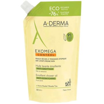 A-Derma Exomega Control Емолиентно душ-олио за суха и атопична кожа 500 мл Пълнител