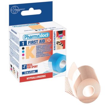 Pharmadoct Kinesio First Aid Терапевтична лента 5 см х 5 м цвят Бежова