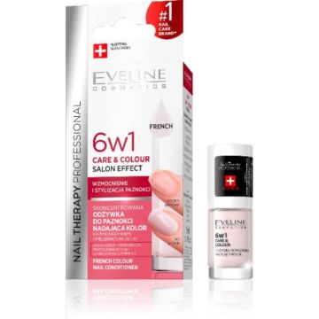 Eveline Cosmetics Care & Colour Балсам за нокти 6в1 френски стил 5 мл