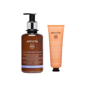 Apivita Cleansing Почистваща кремообразна пяна за лице и очи 200 мл + Apivita Cleansing Нежен ексфолиант за лице с кайсия 50 мл Комплект