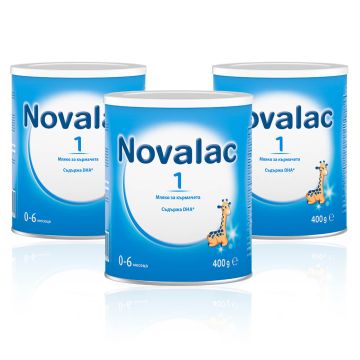 Novalac 1 Мляко за кърмачета от 0 до 6 месеца 3 х 400 г Medis Комплект