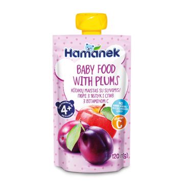 Hamanek Пауч с ябълка и сливи 4М+ 120 г