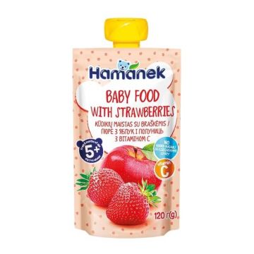 Hamanek Пауч с ябълка и ягода 5М+ 120 г