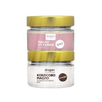 Био Кокосово масло 100 мл Dragon Superfoods + Био Масло от карите (шеа) 100 мл Dragon Superfoods Комплект