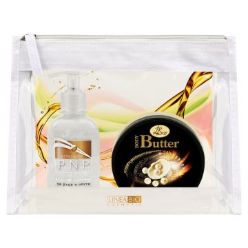 Linea Bio Масло за тяло лукс и блясък 250 мл + PNP Хидратиращ лосион за ръце и нокти 250 мл + Подарък: несесер Комплект