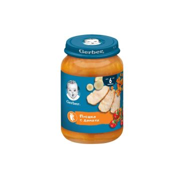 GERBER® Храна за бебета Пуешко с домати и ориз пюре от 6-ия месец бурканче 190 гр