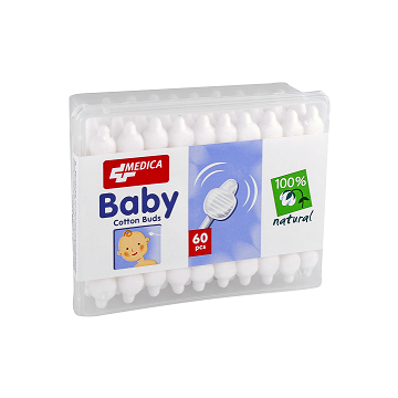 Medica Baby Cotton Buds Клечки за уши с ограничител за бебета 60 бр
