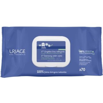 Uriage Bebe 1er Термални почистващи мокри кърпи за бебета и деца с органичен еделвайс 70 броя