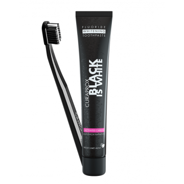 Curaprox Black is White Четка за зъби CS 5460 + паста за зъби с активен въглен 90 мл Комплект