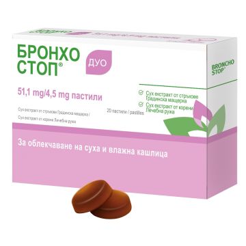 БронхоСтоп Дуо пастили за смучене при кашлица х20 броя