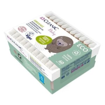 Cleanic Baby Organic Биоразградими клечки за уши с ограничител х 60 бр