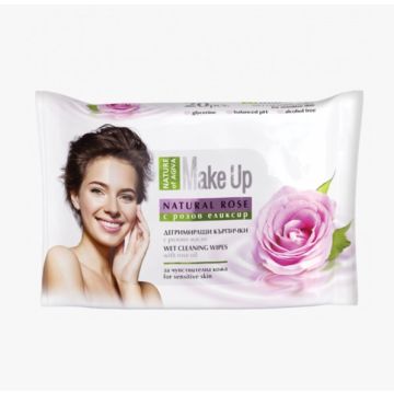 Nature of Agiva Make up Дегримиращи мокри кърпички за чувствителна кожа с розово масло x20 бр