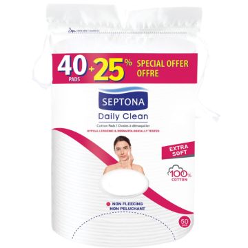 Septona Daily Clean Двулицеви овални тампони за почистване на грим 40+25 %