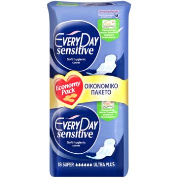 Everyday Sensitive  Super Ultra Plus Дамски превръзки с крилца 18 бр