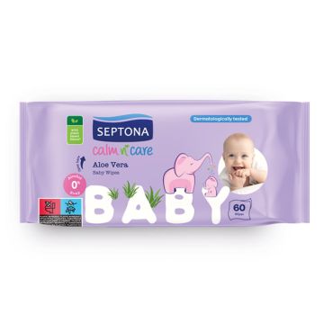 Septona Baby Calm n'Care Aloe Vera Бебешки мокри кърпички 60 бр