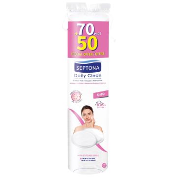 Septona Daily Clean Двулицеви тампони с копринени протеини за почистване на грим 70+50 бр