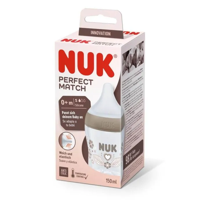 Nuk Perfect Match Temperature Control PP Шише със силиконов биберон S 0М+ 150 мл Сърце