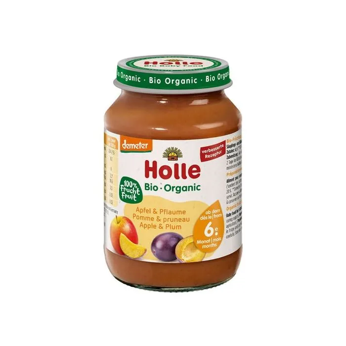 Holle Био пюре ябълка и слива 6М+ 190 гр