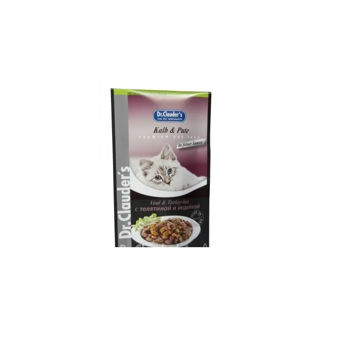 Dr. Clauder's Premium Pouches Мокра храна за котки Телешко, пуйка, желе 100 гр