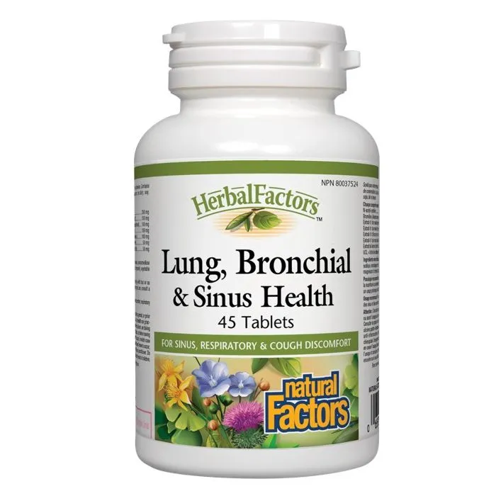 Natural Factors Lung, Bronchial, Sinus Health - здрави синуси и дихателна система 650 мг х 45 таблетки