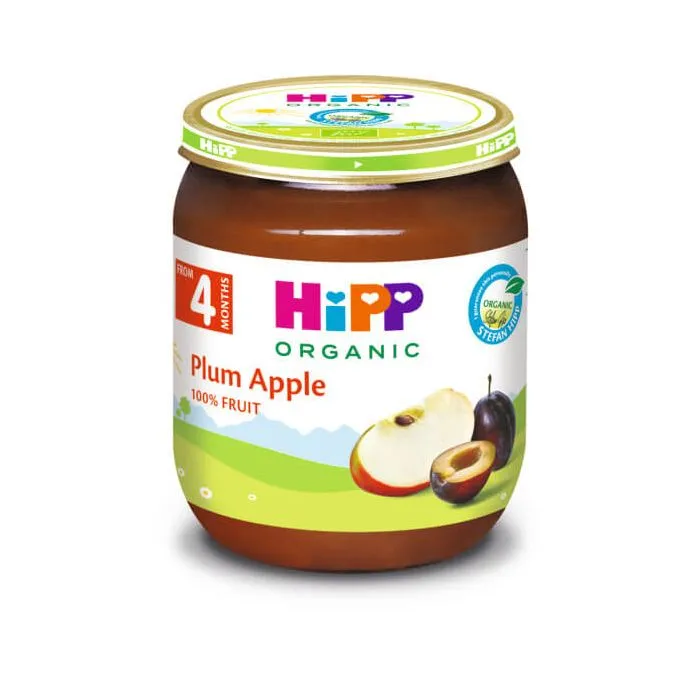Hipp Био пюре сливи и ябълки 4М+ 125 г