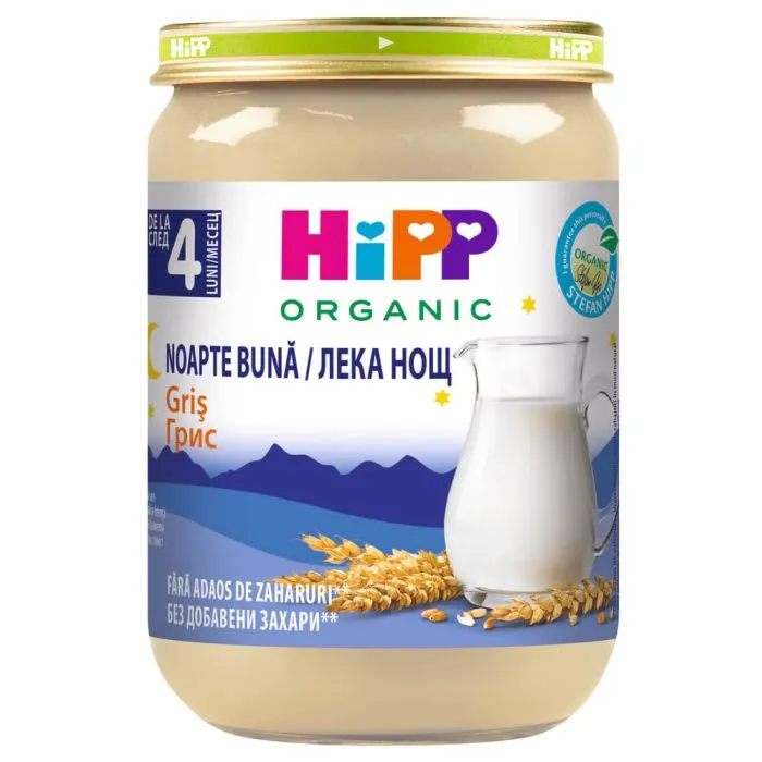 Hipp Био млечна каша "Лека нощ" грис 4М+ 190 г