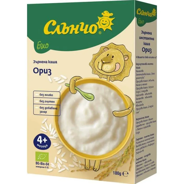 Слънчо Оризова безмлечна каша без глутен 4М+ 180 г