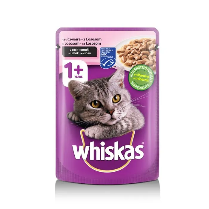 Whiskas Пауч със сьомга за котки над 1 година 100 гр