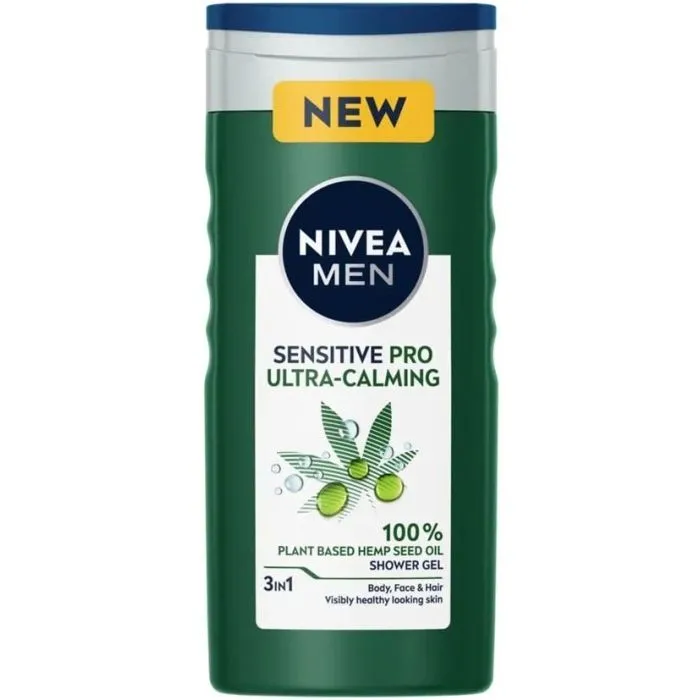 Nivea Men Sensitive Pro Ultra-Calming Душ гел за мъже за тяло, лице и коса 250 мл