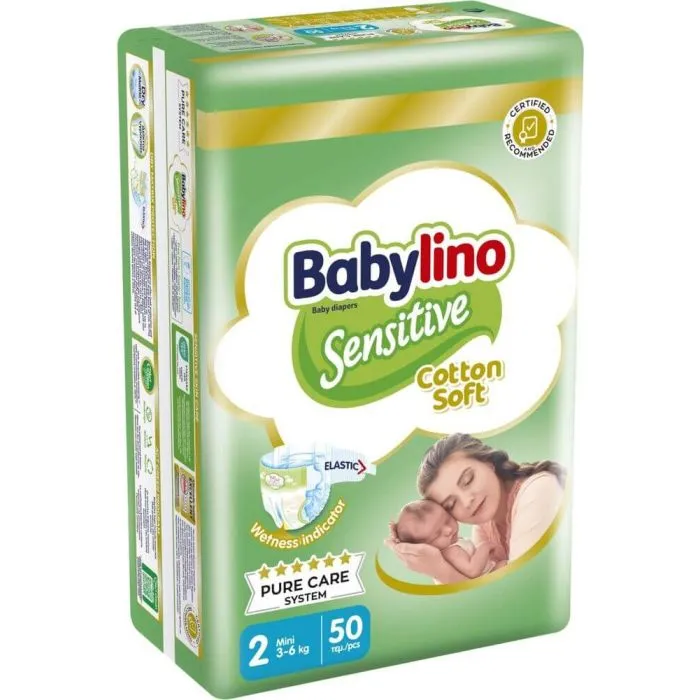 Babylino Sensitive Cotton Soft Пелени за бебета Размер 2 Mini 3-6 кг 50 броя	