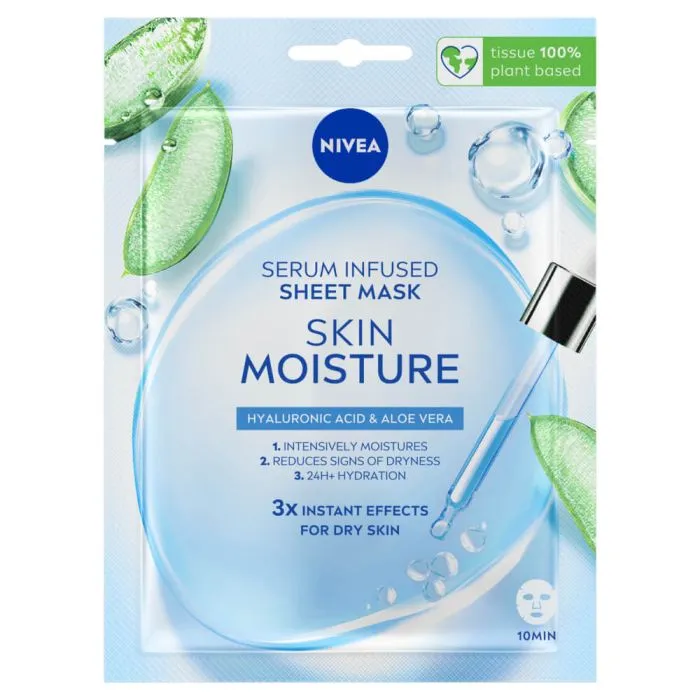 Nivea Skin Moisture Биоразградима подхранваща лист маска с хиалуронова киселина и алое вера 