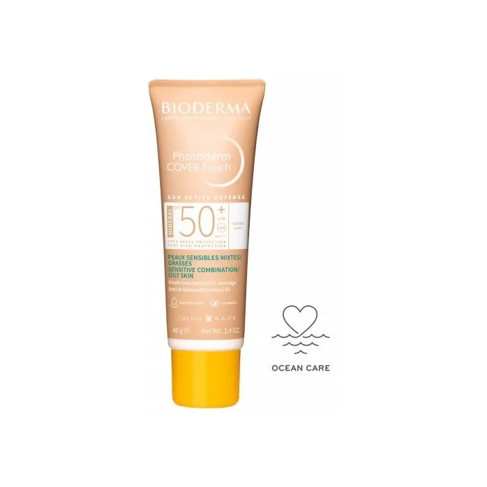 Bioderma Photoderm Cover Touch Минерален слънцезащитен тониран крем за комбинирана, мазна и акнеична кожа SPF50+ Светъл нюанс 40 мл