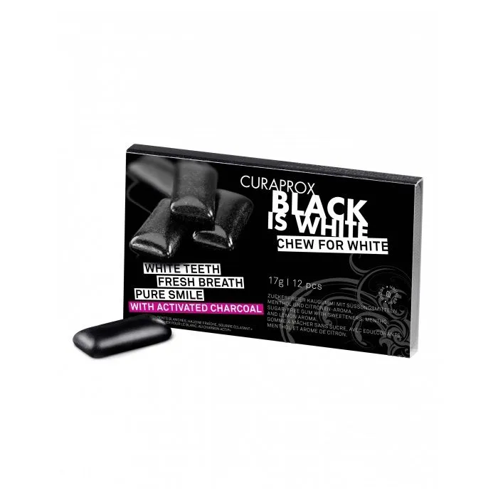 Curaprox Black is White Chew to the Beat Дъвка за бели зъби с активен въглен х12 бр
