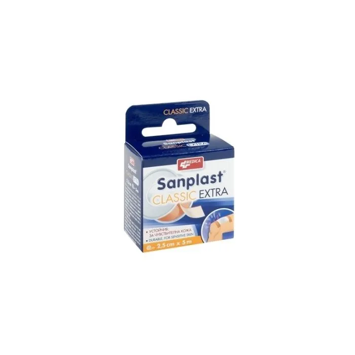 Medica Sanplast Classic Extra Прикрепващ пластир за чувствителна кожа 2.5 см/5 м