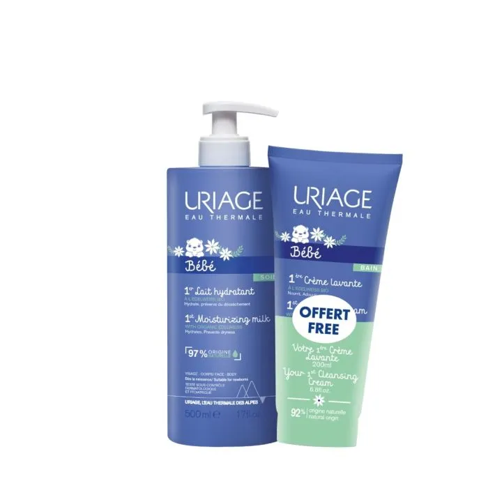 Uriage Bebe 1er Lait Hydratant Нежно хидратиращо мляко с органичен еделвайс 500 мл + Подарък: Uriage Bebe 1er Нежен пенлив душ-крем 200 мл Комплект
