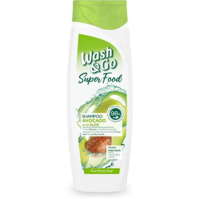 Wash & Go Super Food Шампоан за непокорна коса с авокадо и алое 400 мл