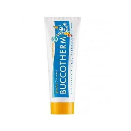 BUCCOTHERM Junior Детски био гел за зъби от 7-12 г с аромат на праскова и студен чай 50 мл