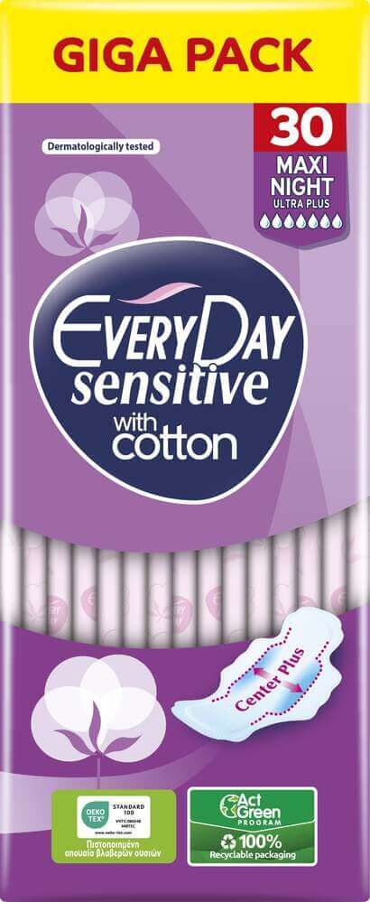 Everyday Sensitive Maxi Night Ultra Plus Дамски превръзки с крилца х 30 броя