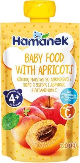 Hamanek Пауч с ябълка и кайсия 4М+ 120 г
