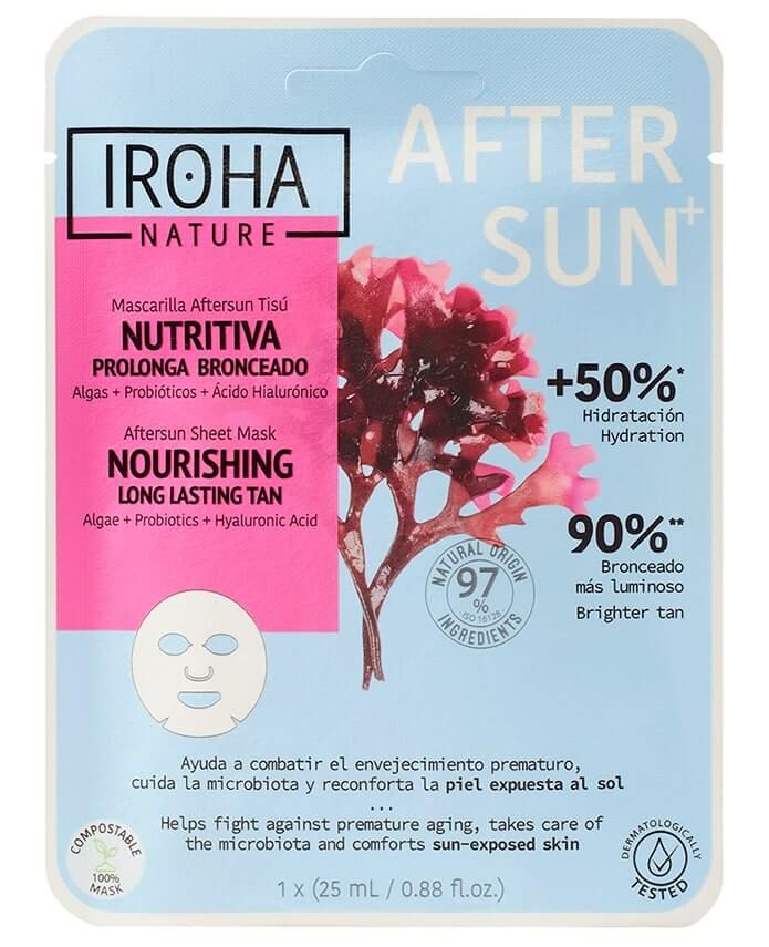 Iroha Nature Биоразградима подхранваща лист маска за след слънце с водорасли и пробиотик