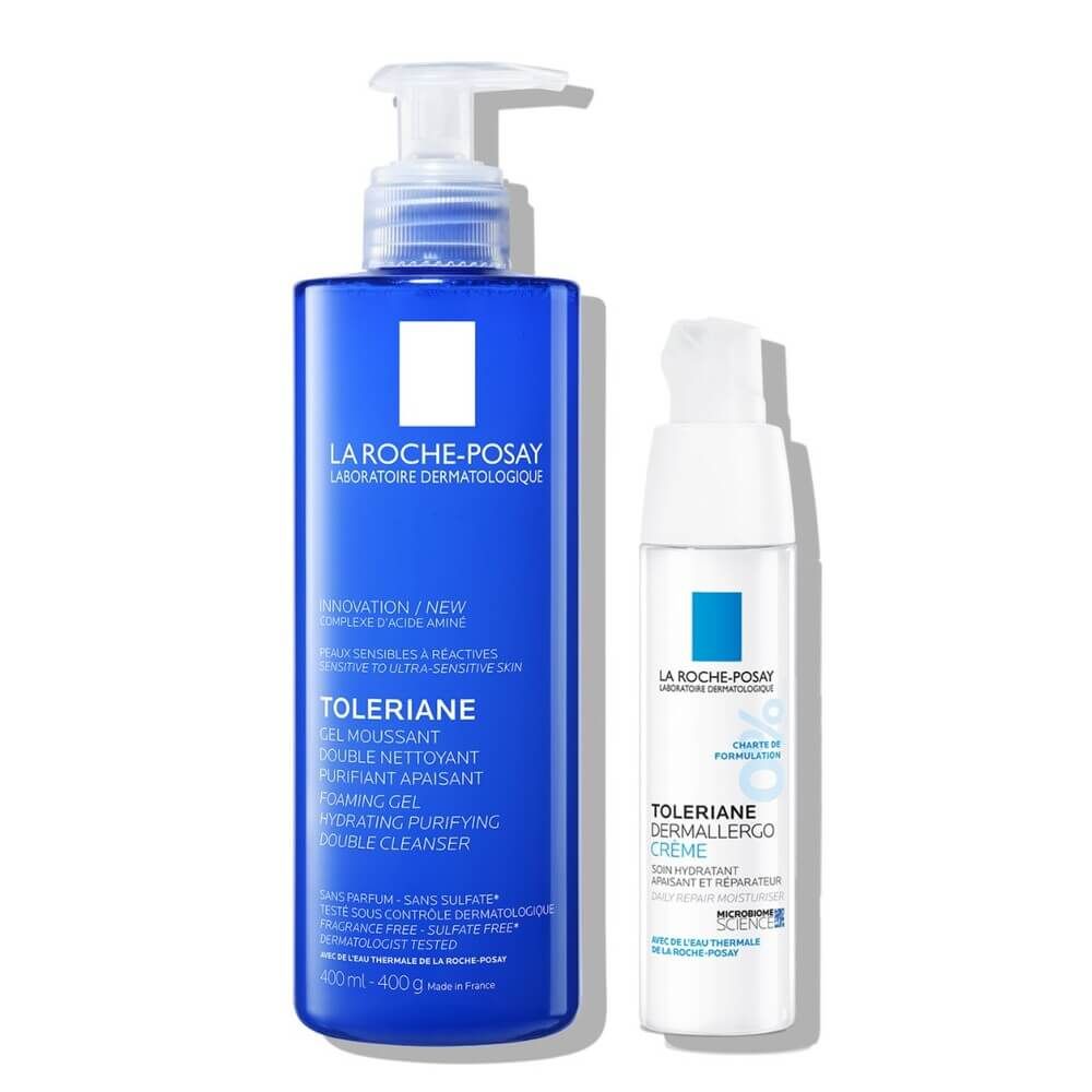 La Roche-Posay Toleriane 2in1 Хидратиращ и почистващ гел 400 мл + La Roche-Posay Toleriane Dermallergo Kрем за лице и околоочен контур за суха към много суха, склонна към алергии кожа 40 мл Комплект