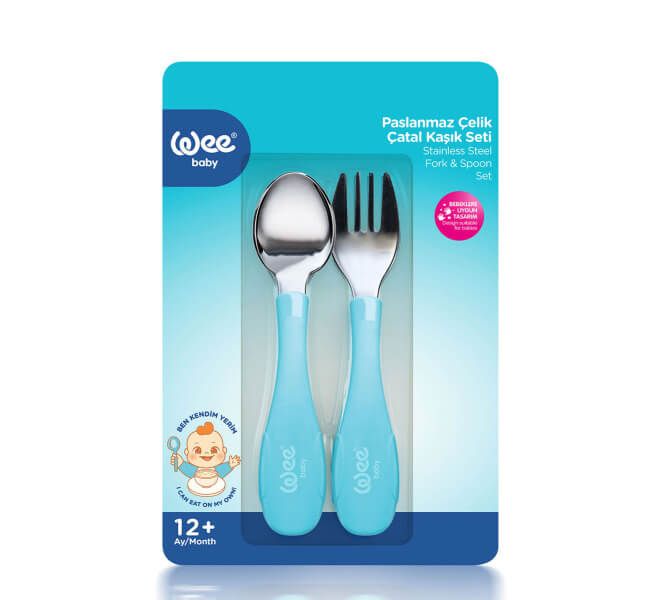WEE BABY Комплект прибори за хранене от неръждаема стомана 12М+