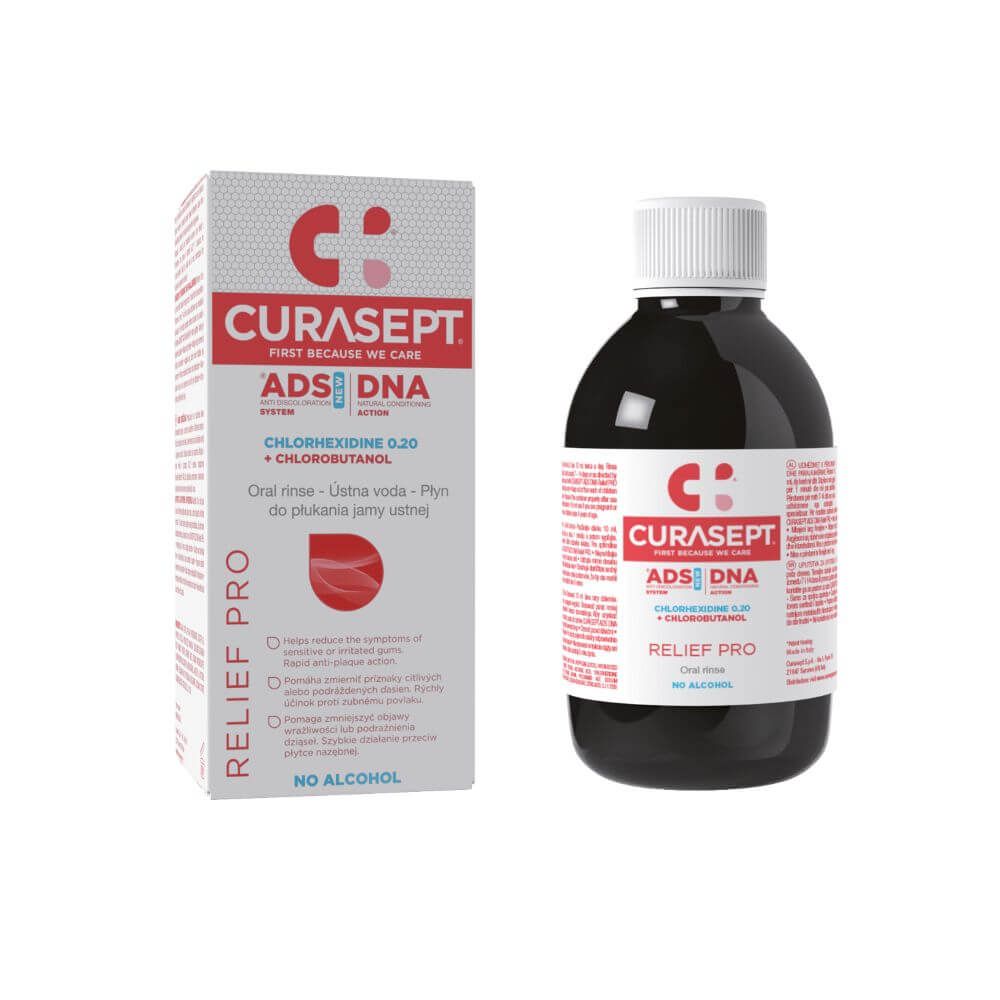 Curasept ADS NEW DNA RELIEF PRO Вода за уста за успокояване на болката с 0.2% хлорхексидин 200 мл