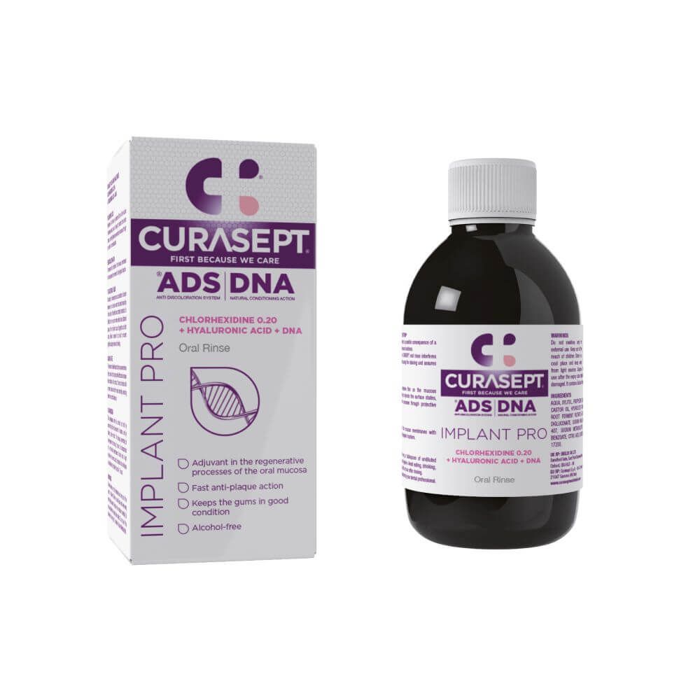 Curasept ADS NEW DNA IMPLANT PRO Вода за уста с 0.2% хлорхексидин и хиалурон 200 мл