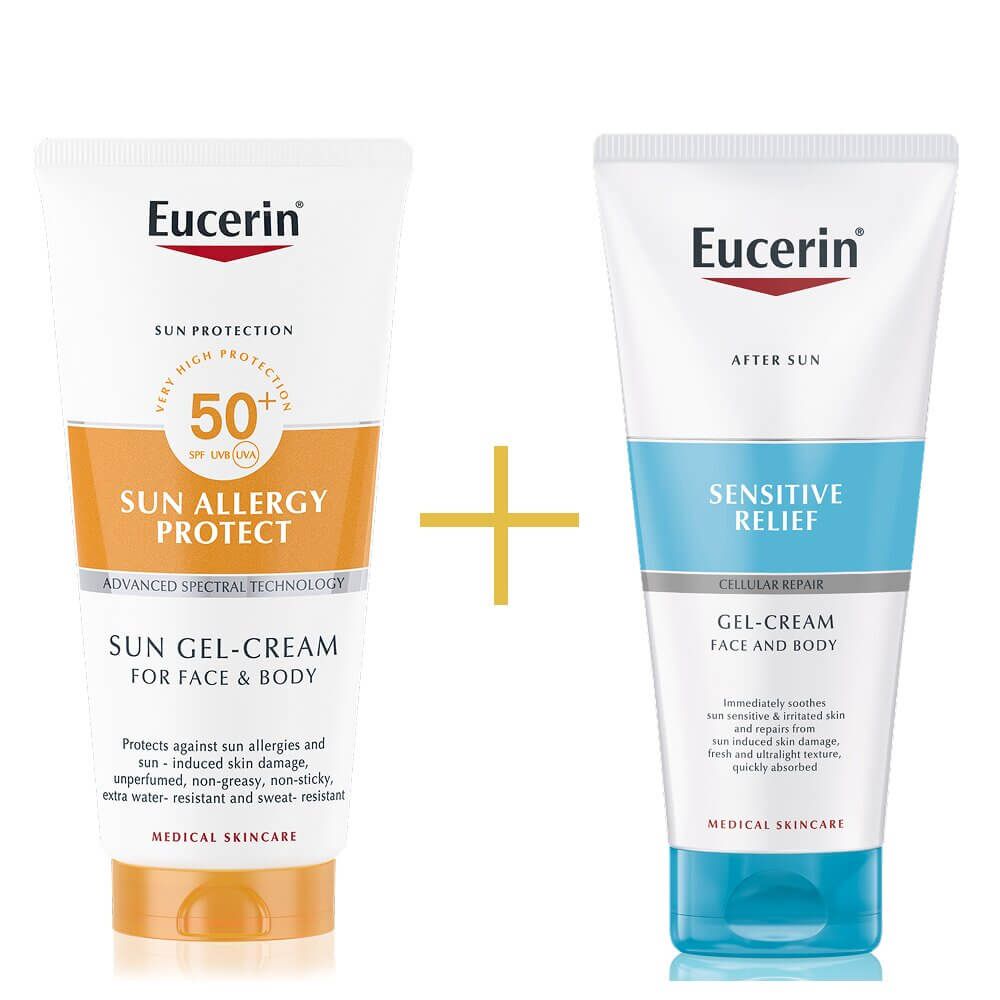 Eucerin Sun Allergy Protect Слънцезащитен гел-крем против слънчеви алергии SPF50+ 150 мл + Eucerin After Sun Sensitive Relief Крем-гел за след слънце 150 мл Комплект