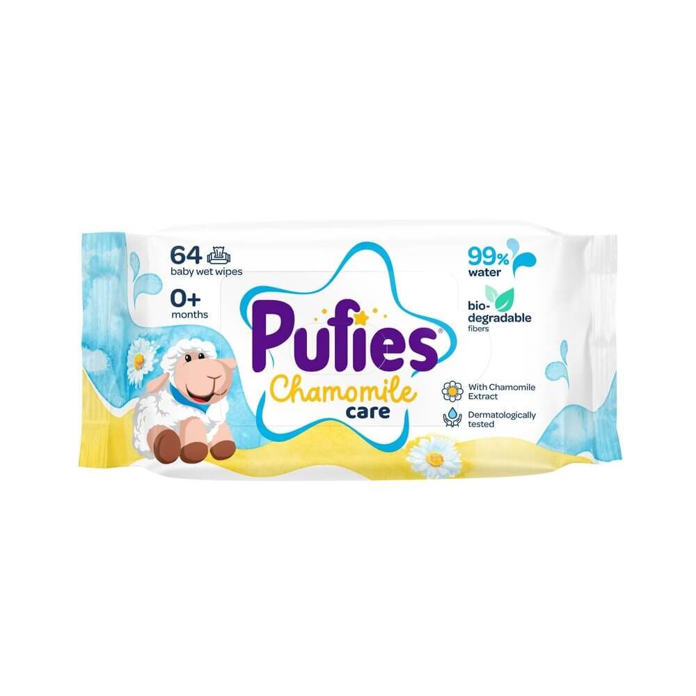 Pufies Camomile Care Бебешки мокри кърпички с 99% вода и екстракт от лайка х 64 бр
