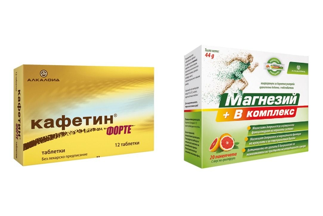Кафетин Форте при болка х 12 таблетки + Магнезий и В-комплекс х 20 сашета Alkaloid Комплект