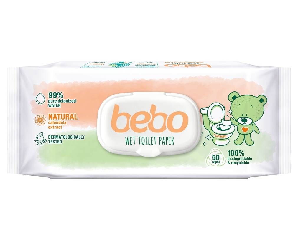 Bebo Влажна тоалетна хартия с екстракт невен 100% биоразградима