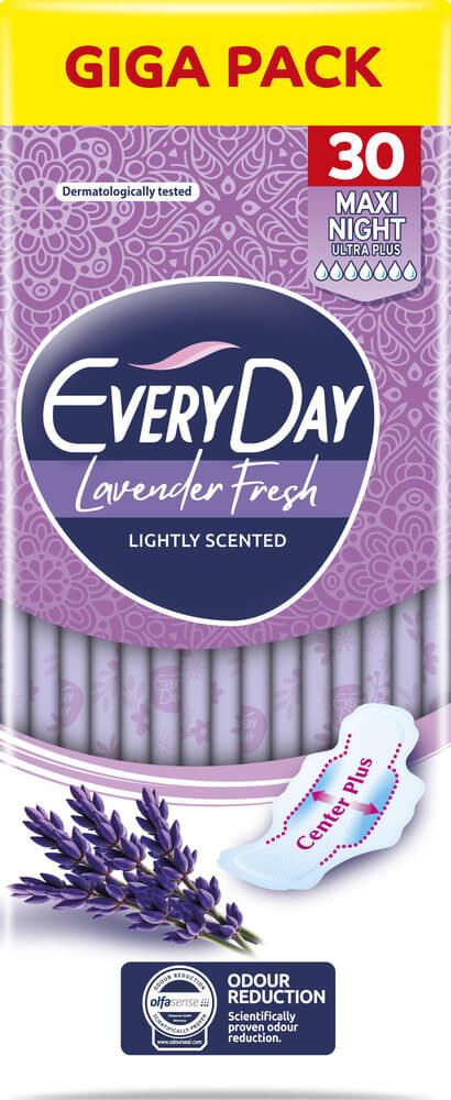 EveryDay Lavender Fresh Maxi Night Ultra Plus Нощни дамски превръзки с крилца х 30 бр