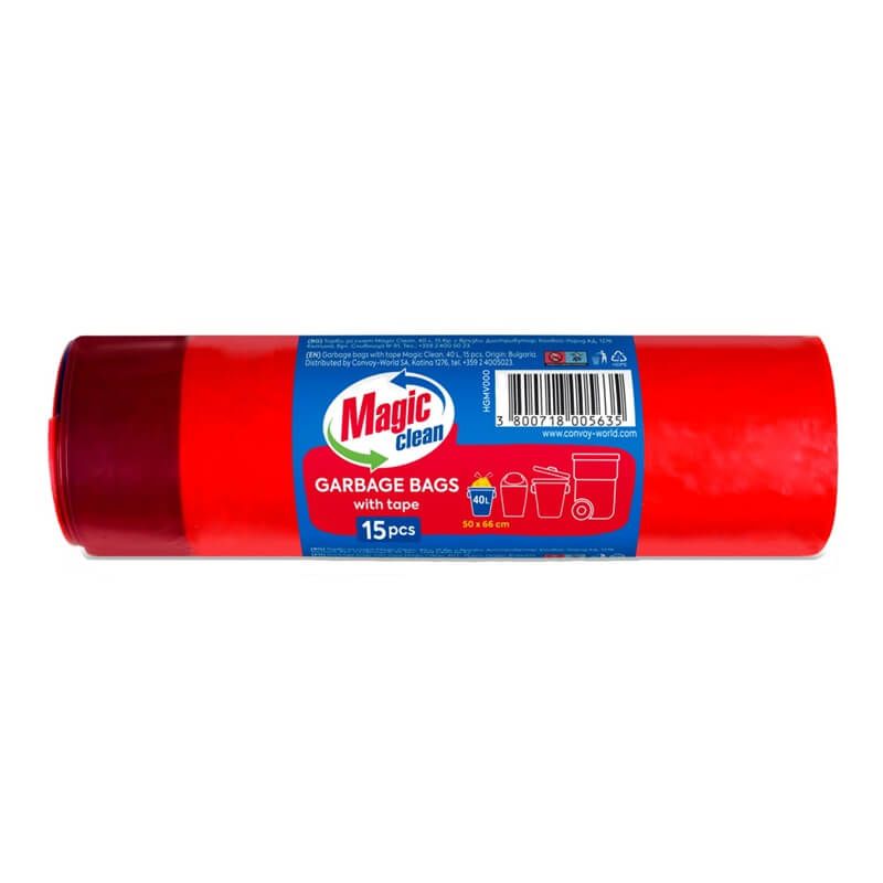 Magic Clean Торби за отпадъци с връзки 40 L х 15 броя